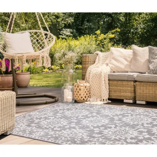 Kirkland's Home Irene Gray Daffodil Outdoor Area Rug, 6X9- Outdoor Rugs