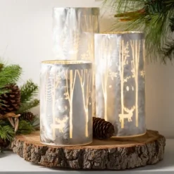 Kirkland's Home Iridescent Reindeer Led Pillar Holders, Set Of 3- Candle Holders