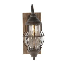 Kirkland's Home Iron Glass Incased Wood Back Led Wall Sconce- Sconces