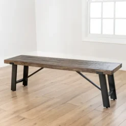 Kirkland's Home Ivan Wood And Metal Dining Bench- Dining Chairs