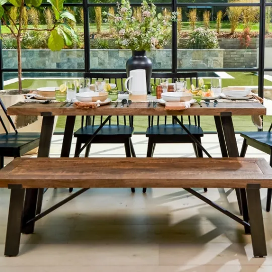 Kirkland's Home Ivan Wood And Metal Dining Bench- Dining Chairs