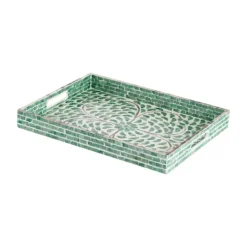 Kirkland's Home Ivory And Clover Mosaic Capiz Shell Tray, 15 In.- Decorative Trays