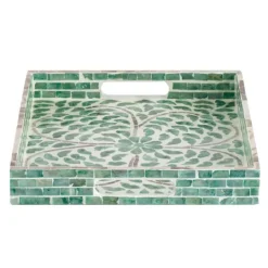 Kirkland's Home Ivory And Clover Mosaic Capiz Shell Tray, 15 In.- Decorative Trays