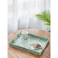 Kirkland's Home Ivory And Clover Mosaic Capiz Shell Tray, 17 In.- Decorative Trays