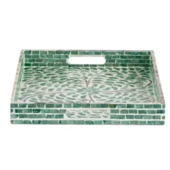 Kirkland's Home Ivory And Clover Mosaic Capiz Shell Tray, 17 In.- Decorative Trays