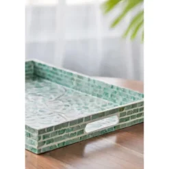 Kirkland's Home Ivory And Clover Mosaic Capiz Shell Tray, 17 In.- Decorative Trays
