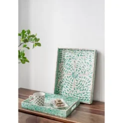 Kirkland's Home Ivory And Clover Mosaic Capiz Shell Tray, 17 In.- Decorative Trays