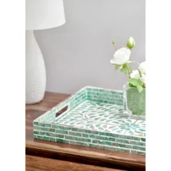 Kirkland's Home Ivory And Clover Mosaic Capiz Shell Tray, 17 In.- Decorative Trays