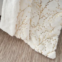 Kirkland's Home Ivory And Gold Metallic Branches Throw- Blankets & Throws