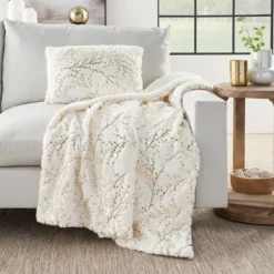 Kirkland's Home Ivory And Gold Metallic Branches Throw- Blankets & Throws