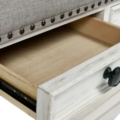 Kirkland's Home Ivory And Gray Upholstered Square Coffee Table- Coffee Tables