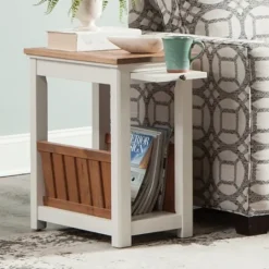 Kirkland's Home Ivory And Natural Wood Magazine Shelf Accent Table- Accent & End Tables