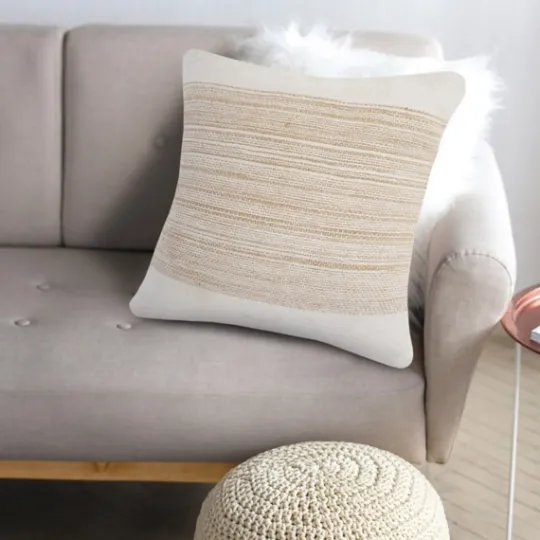 Kirkland's Home Ivory Border Natural Close Woven Jute Pillow- Pillows