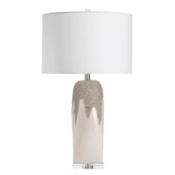 Kirkland's Home Ivory Ceramic Textured Base Table Lamp- Table Lamps