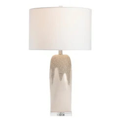 Kirkland's Home Ivory Ceramic Textured Base Table Lamp- Table Lamps