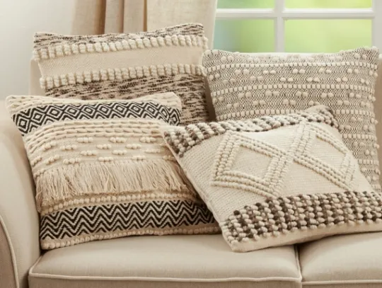 Kirkland's Home Ivory Diamond Woven Textured Polyester Pillow- Pillows