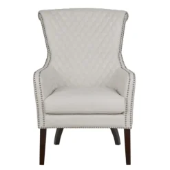 Kirkland's Home Ivory Lanea Quilted Accent Chair With Silver Studs- Accent Chairs