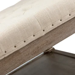 Kirkland's Home Ivory Linen Low Base Tufted Ottoman- Benches & Ottomans