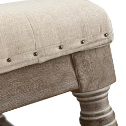 Kirkland's Home Ivory Linen Low Base Tufted Ottoman- Benches & Ottomans