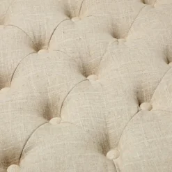 Kirkland's Home Ivory Linen Low Base Tufted Ottoman- Benches & Ottomans