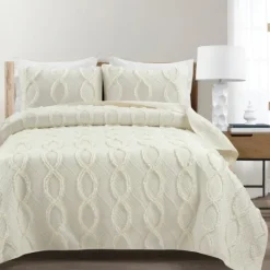 Kirkland's Home Ivory Trellis Ruffles 3-Pc. King Quilt Set- Quilts