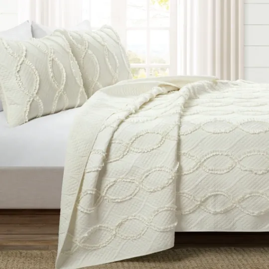 Kirkland's Home Ivory Trellis Ruffles 3-Pc. King Quilt Set- Quilts