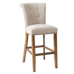 Kirkland's Home Ivory Wesley Tufted Bar Stool With Nailhead Trim- Bar Stools & Counter Height Stools