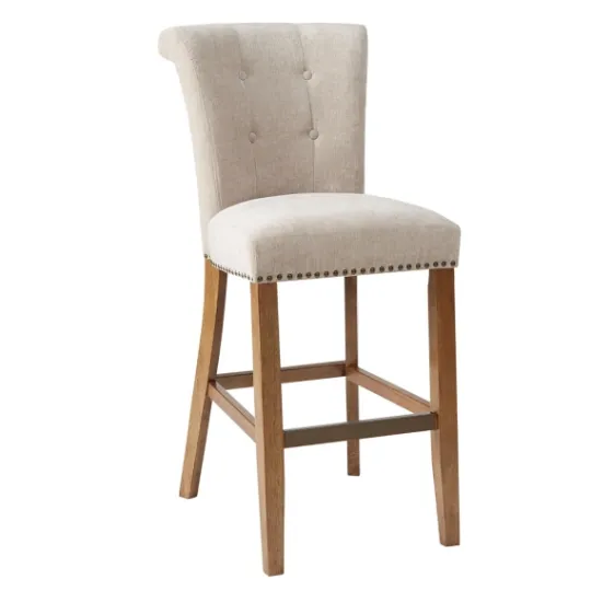Kirkland's Home Ivory Wesley Tufted Bar Stool With Nailhead Trim- Bar Stools & Counter Height Stools