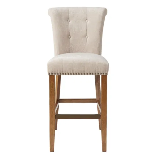 Kirkland's Home Ivory Wesley Tufted Bar Stool With Nailhead Trim- Bar Stools & Counter Height Stools
