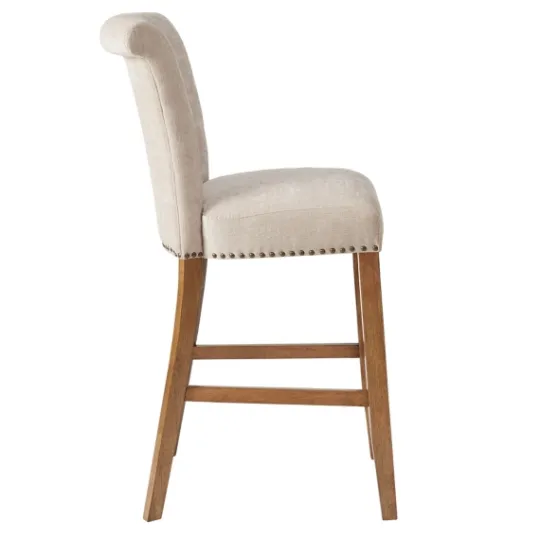 Kirkland's Home Ivory Wesley Tufted Bar Stool With Nailhead Trim- Bar Stools & Counter Height Stools