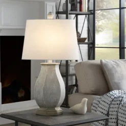 Kirkland's Home Ivory Wirebrushed Oval Table Lamp- Table Lamps