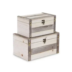 Kirkland's Home Ivory Wood And Metal Boxes, Set Of 2- Baskets & Boxes