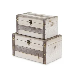 Kirkland's Home Ivory Wood And Metal Boxes, Set Of 2- Baskets & Boxes