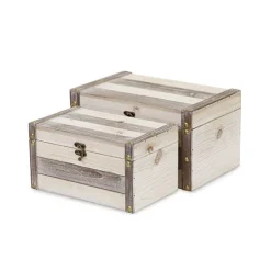 Kirkland's Home Ivory Wood And Metal Boxes, Set Of 2- Baskets & Boxes