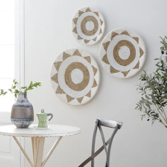 Kirkland's Home Ivory Woven Cotton Round 3-Pc. Wall Decoration- Wall Plaques