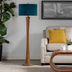 Kirkland's Home Janis Bronze And Teal Velvet Floor Lamp- Floor Lamps
