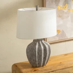 Kirkland's Home Jaxson Stone Gray Table Lamp- Table Lamps