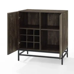 Kirkland's Home Joanelle Dark Steel And Wood Wine Cabinet- Cabinets & Sideboards