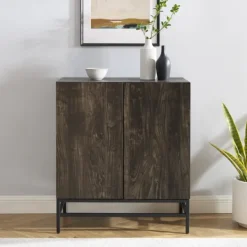 Kirkland's Home Joanelle Dark Steel And Wood Wine Cabinet- Cabinets & Sideboards