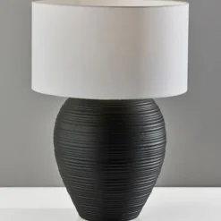 Kirkland's Home Johanssen Black Ribbed Table Lamp- Table Lamps