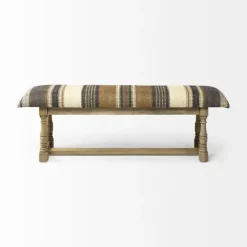 Kirkland's Home Jute Striped Natural Wood Bench- Benches & Ottomans