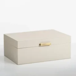 Kirkland's Home Large Beige Leather Brass Handle Box- Baskets & Boxes