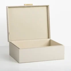 Kirkland's Home Large Beige Leather Brass Handle Box- Baskets & Boxes