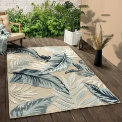 Kirkland's Home Large Print Tropical Leaf Outdoor Area Rug, 5X7- Outdoor Rugs