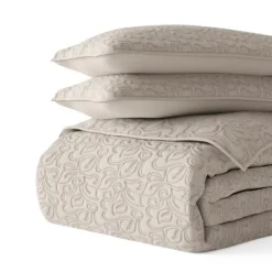 Kirkland's Home Latte Floral Stitch 3-Pc. King Quilt Set- Quilts