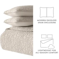 Kirkland's Home Latte Floral Stitch 3-Pc. King Quilt Set- Quilts