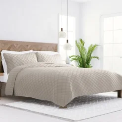 Kirkland's Home Latte Stitched Diamond 3-Pc. Queen Quilt Set- Quilts