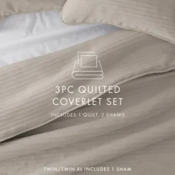 Kirkland's Home Latte Stitched Stripes 2-Pc. Twin Quilt Set- Quilts