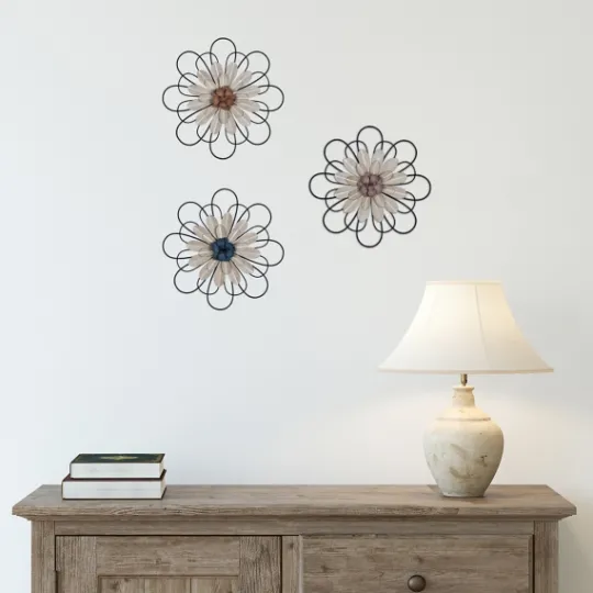 Kirkland's Home Layered Metal & Wood Flower Wall Plaques, Set Of 3- Wall Plaques