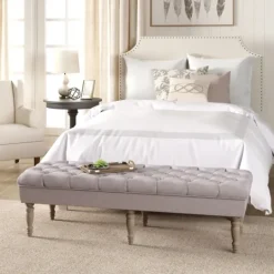 Kirkland's Home Layla Natural Button Tufted Bench- Benches & Ottomans